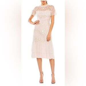 midi pastel blue dress Caroline Lace Short Sleeves Midi Dress